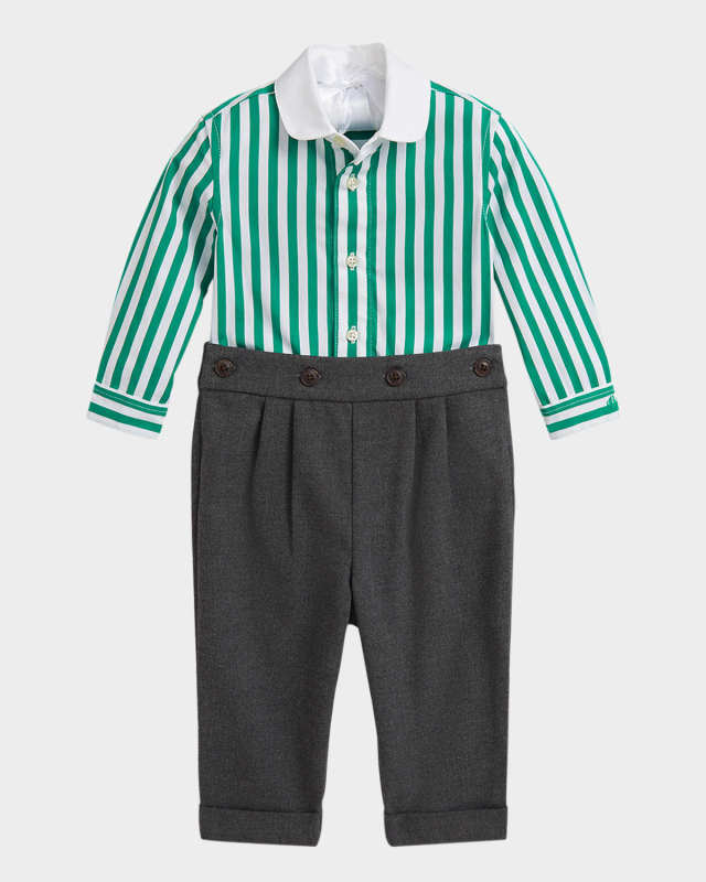 Boy's Striped Shirt & Twill Pants Set, Size 9M-